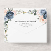 ダスティブルーピーチ赤面幾何フローラ結婚ズアル オールインワン招待状 (裏面)