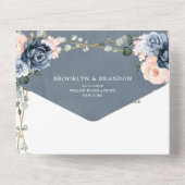 ダスティブルーピーチ赤面幾何フローラ結婚ズアル オールインワン招待状 (裏面)