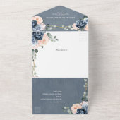 ダスティブルーピーチ赤面幾何学フローラ結婚ズ オールインワン招待状 (外側)