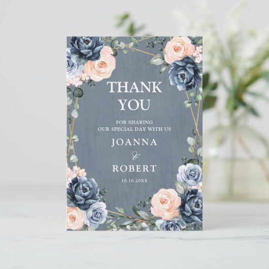 ダスティブルーピーチ赤面幾何学フローラ結婚ズ サンキューカード (スタンド正面)