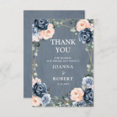 ダスティブルーピーチ赤面幾何学フローラ結婚ズ サンキューカード (正面/裏面)