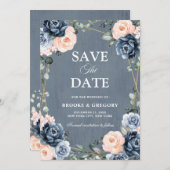 ダスティブルーピーチ赤面幾何学フローラ結婚ズ セーブザデート (正面/裏面)