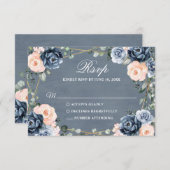 ダスティブルーピーチ赤面幾何学フローラ結婚ズ 出欠カード (正面/裏面)