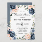 ダスティブルーピーチ赤面幾何学的ブライダルシャワーInv 招待状 (正面/裏面)