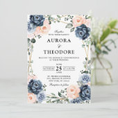 ダスティブルーピーチ赤面幾何学結婚フローライン 招待状 (スタンド正面)