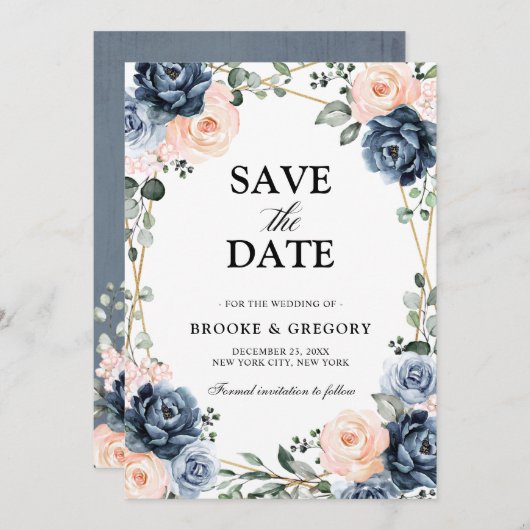 ダスティブルーピーチ赤面幾何結婚フローラズサ セーブザデート (正面/裏面)