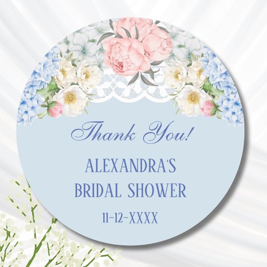 ダスティブルーピーニーアジサイブライダルシャワーサンキューユナイテッド ラウンドシール