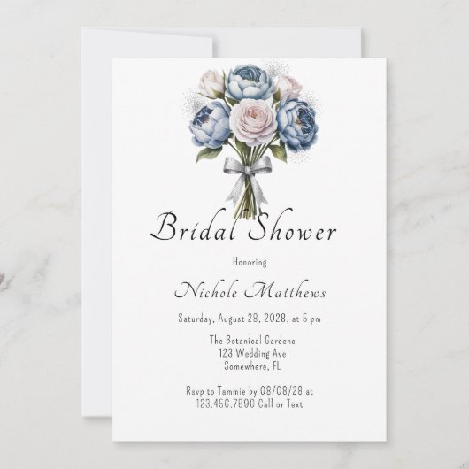 ダスティブルーピーニーバラ&グリッターブライダルシャワー 招待状 (正面)