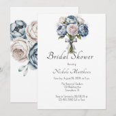 ダスティブルーピーニーバラ&グリッターブライダルシャワー 招待状 (正面/裏面)