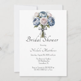ダスティブルーピーニーバラ&グリッターブライダルシャワー 招待状
