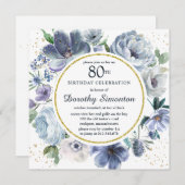 ダスティブルーピーニーフローラ80th誕生日パーティー 招待状 (正面/裏面)