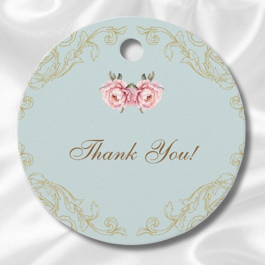 ダスティブルーピーニーヴィンテージブライダルシャワーありがとう フェイバータグ