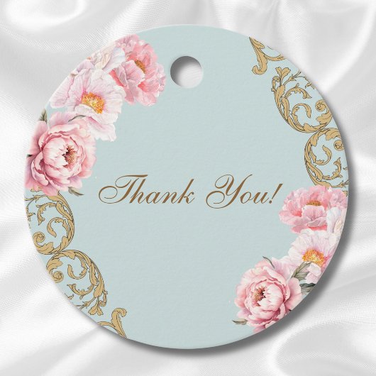 ダスティブルーピーニーヴィンテージブライダルシャワーありがとう フェイバータグ