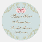 ダスティブルーピーニーヴィンテージブライダルシャワーありがとう ラウンドシール (正面)