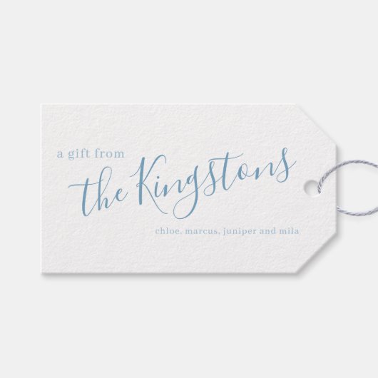 ダスティブルーファミリー名スクリプトギフトラベル ギフトタグ (正面(横))