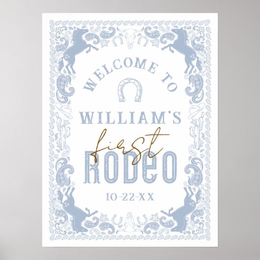 ダスティブルーファーストロデオ誕生日ウェルカムサイン – Wes ポスター (正面)