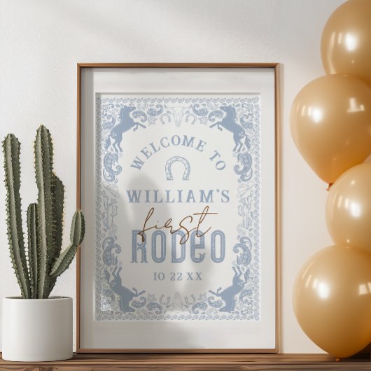 ダスティブルーファーストロデオ誕生日ウェルカムサイン – Wes ポスター