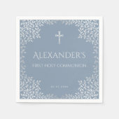 ダスティブルーファースト聖餐式エレガント少年離れの スタンダードカクテルナプキン (正面)