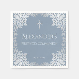 ダスティブルーファースト聖餐式エレガント少年離れの スタンダードカクテルナプキン