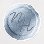 ダスティブルーフォイルワックスシールイニシャル結婚ズモノグラム ラベル (デザイン1)