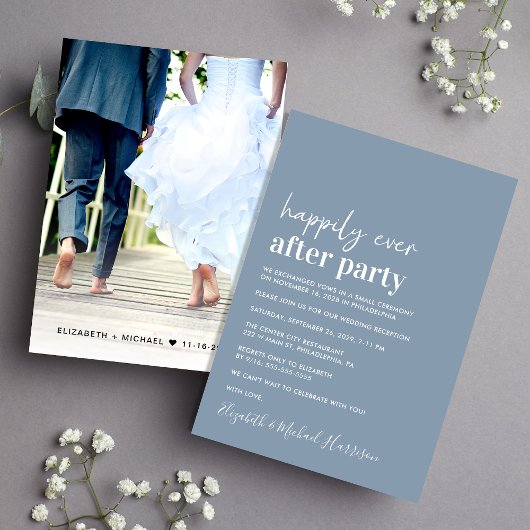 ダスティブルーフォトウェディングレセプション招待状 案内状