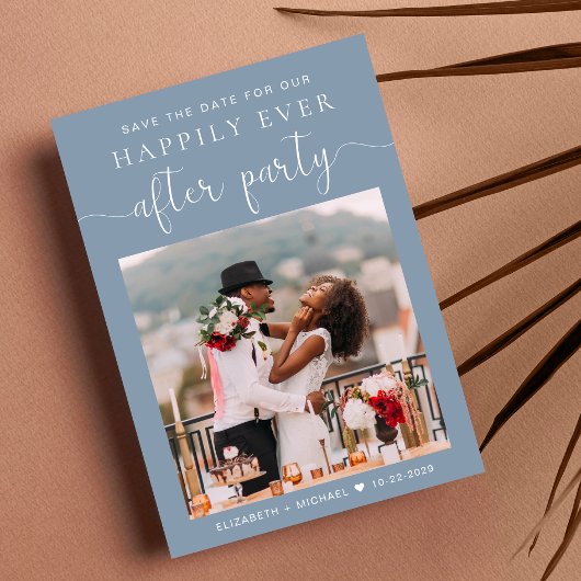 ダスティブルーフォトウェディングレセプション日付を保存 案内状