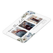 ダスティブルーフォトウェディング日付を保存エレガント マグネット (左側)