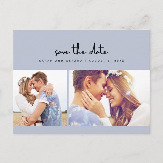 ダスティブルーフォトウェディング日付を保存 案内ポストカード (正面)