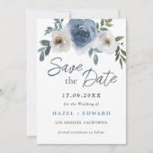ダスティブルーフォトウェディング日付保存招待状 セーブザデート (正面)