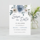 ダスティブルーフォトウェディング日付保存招待状 セーブザデート (スタンド正面)