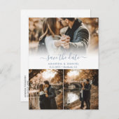 ダスティブルーフォトコラージュ結婚式の日付を保存 案内ポストカード (正面/裏面)