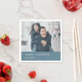 ダスティブルーフォトシンプルー優雅なウェディングモダン スタンダードカクテルナプキン (インサイチュ)