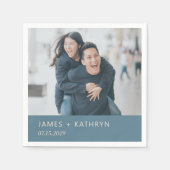 ダスティブルーフォトシンプルー優雅なウェディングモダン スタンダードカクテルナプキン (正面)