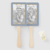 ダスティブルーフォトモダン金ゴールドリーフ結婚式 プログラム ハンドファン (正面&裏面)