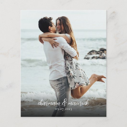 ダスティブルーフォトQRコード予算結婚式招待状 チラシ (正面)