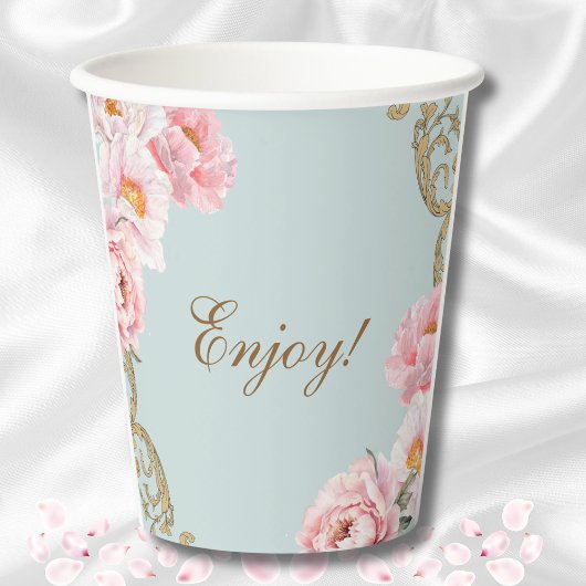 ダスティブルーフォラルロココピーニーブライダルシャワー 紙コップ