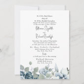 ダスティブルーフォーマルフローラエレガントな結婚式 招待状 (正面)
