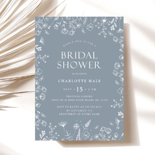 ダスティブルーフラワーズブライダルシャワー 招待状