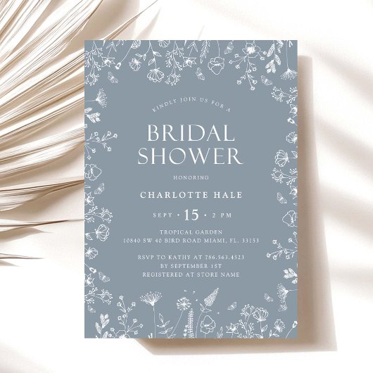 ダスティブルーフラワーズブライダルシャワー 招待状