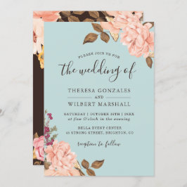 ダスティブルーフランスのカントリー側赤面フローラ結婚ズ 招待状