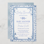 ダスティブルーフレームかわいいリボンベビーブランチ 招待状 (正面/裏面)