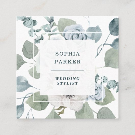 ダスティブルーフローラとユーカリ スクエア名刺 (正面)