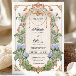ダスティブルーフローラと金ゴールド結婚式招待状 招待状