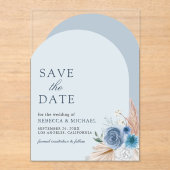 ダスティブルーフローラアーチウェディング日付を保存 アクリル招待状 (正面)