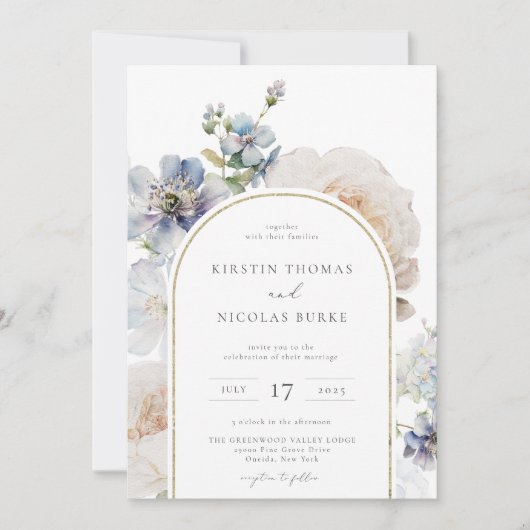 ダスティブルーフローラアーチフレ結婚ーム 招待状 (正面)