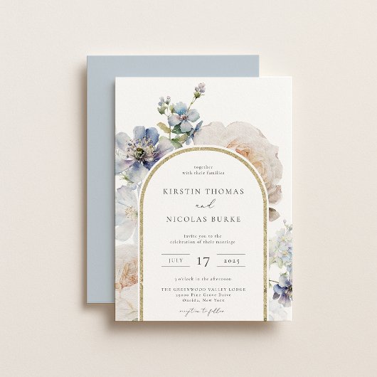 ダスティブルーフローラアーチフレ結婚ーム 招待状