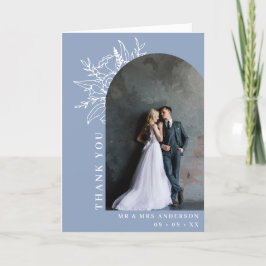 ダスティブルーフローラアーチ結婚写真の折り曲げ サンキューカード