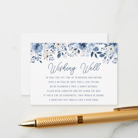 ダスティブルーフローラウィッシングウェルブライダルシャワー エンクロージャーカード (正面/裏面インサイチュ)