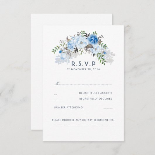 ダスティブルーフローラウェディングRSVP 出欠カード (正面/裏面)