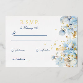 ダスティブルーフローラウェディングRSVP 箔招待状